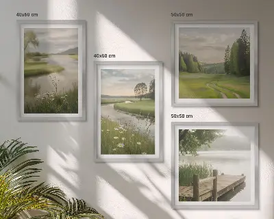 Galleria a parete paesaggi estivi con prato fluviale