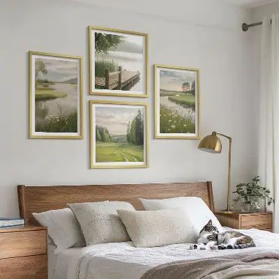 Galleria a parete paesaggi estivi con prato fluviale