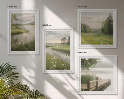Galleria a parete paesaggi estivi con prato fluviale