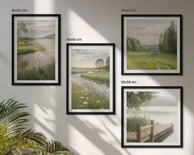 Galleria a parete paesaggi estivi con prato fluviale