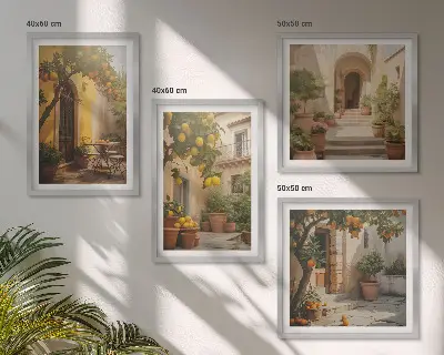 Patio con alberi di agrumi composizione di 4 quadri