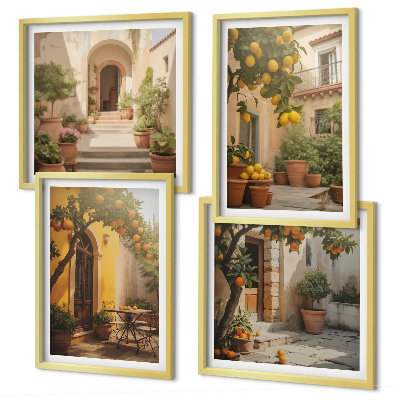 Composizione di 4 quadri Patio con alberi di agrumi
