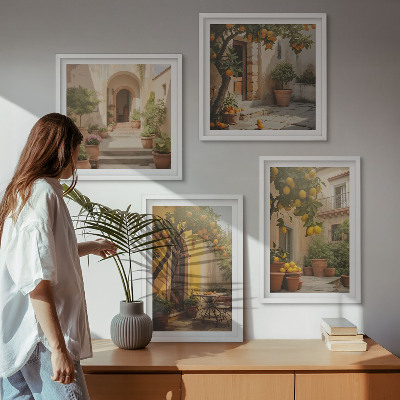 Composizione di 4 quadri Patio con alberi di agrumi