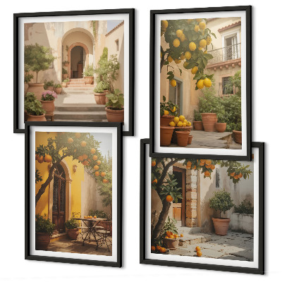 Composizione di 4 quadri Patio con alberi di agrumi