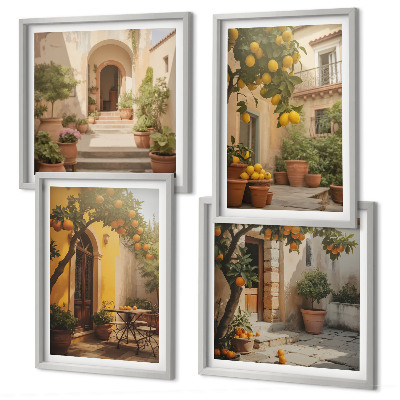 Composizione di 4 quadri Patio con alberi di agrumi