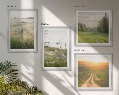 Galleria a parete con paesaggio naturale di campi soleggiati