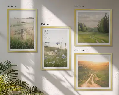 Galleria a parete con paesaggio naturale di campi soleggiati