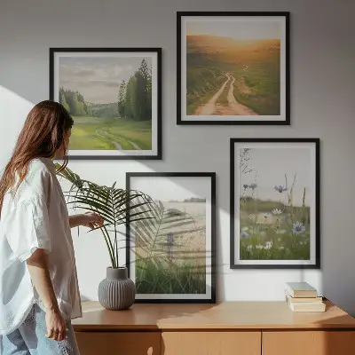 Galleria a parete con paesaggio naturale di campi soleggiati