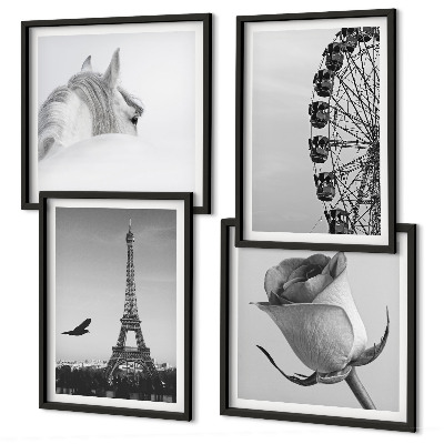 Galleria a parete Rosa Torre Eiffel Cavallo Ruota panoramica B&N