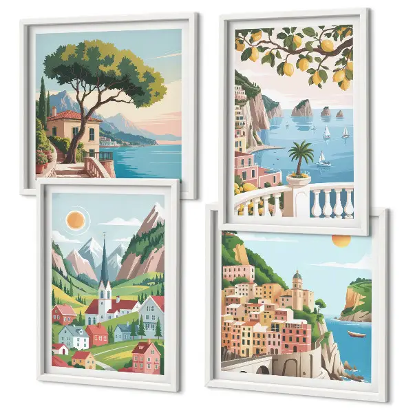Paesaggi marini con agrumi quadro polittico con cornice