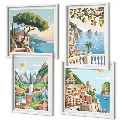 Paesaggi marini con agrumi quadro polittico con cornice