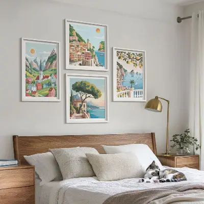 Paesaggi marini con agrumi quadro polittico con cornice