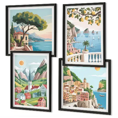 Paesaggi marini con agrumi quadro polittico con cornice
