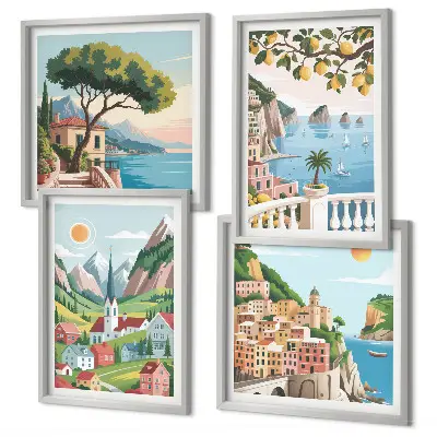 Paesaggi marini con agrumi quadro polittico con cornice