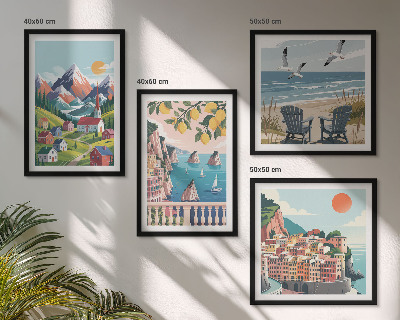 Composizione di 4 quadri Montagne colorate e città costiere