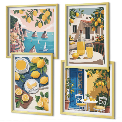 Composizione di 4 quadri Limonata al sole del patio