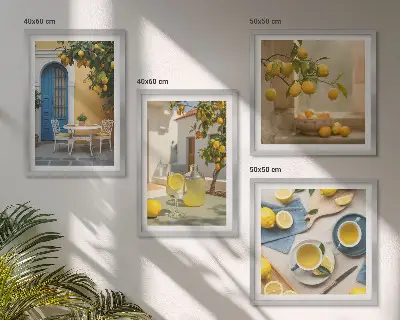 Polittico con cornice con stampa di limoni e porta blu
