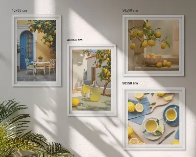 Polittico con cornice con stampa di limoni e porta blu