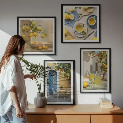 Polittico con cornice con stampa di limoni e porta blu