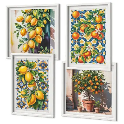 Galleria a parete con frutti di agrumi astratti e colorati