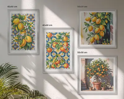 Galleria a parete con frutti di agrumi astratti e colorati