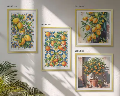 Galleria a parete con frutti di agrumi astratti e colorati