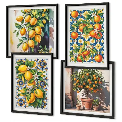 Galleria a parete con frutti di agrumi astratti e colorati
