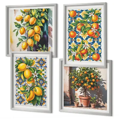 Galleria a parete con frutti di agrumi astratti e colorati