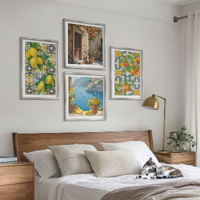 Composizione di 4 quadri Limoni, fiori, arance, Italia