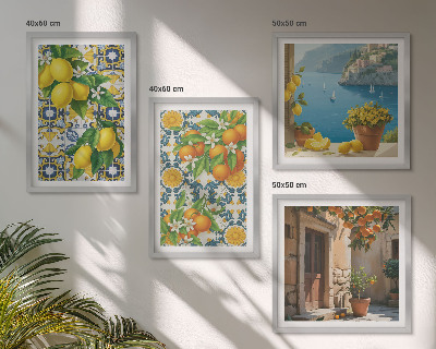 Composizione di 4 quadri Limoni, fiori, arance, Italia