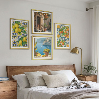 Composizione di 4 quadri Limoni, fiori, arance, Italia