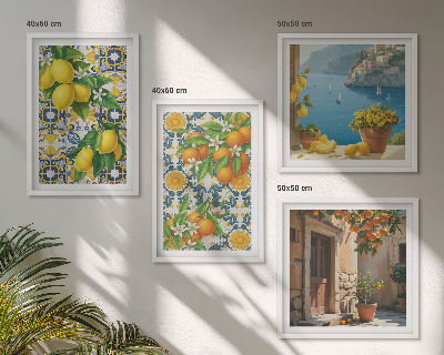 Composizione di 4 quadri Limoni, fiori, arance, Italia