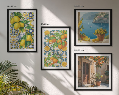 Composizione di 4 quadri Limoni, fiori, arance, Italia