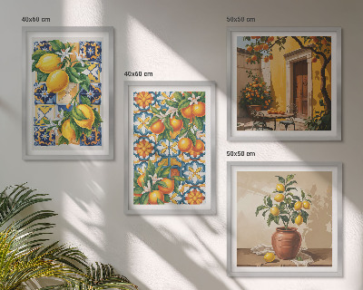 Polittico con cornice motivi floreali color arancio limone