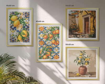 Polittico con cornice motivi floreali color arancio limone
