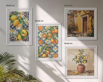 Polittico con cornice motivi floreali color arancio limone