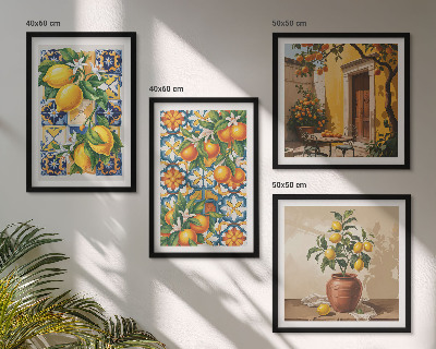 Polittico con cornice motivi floreali color arancio limone
