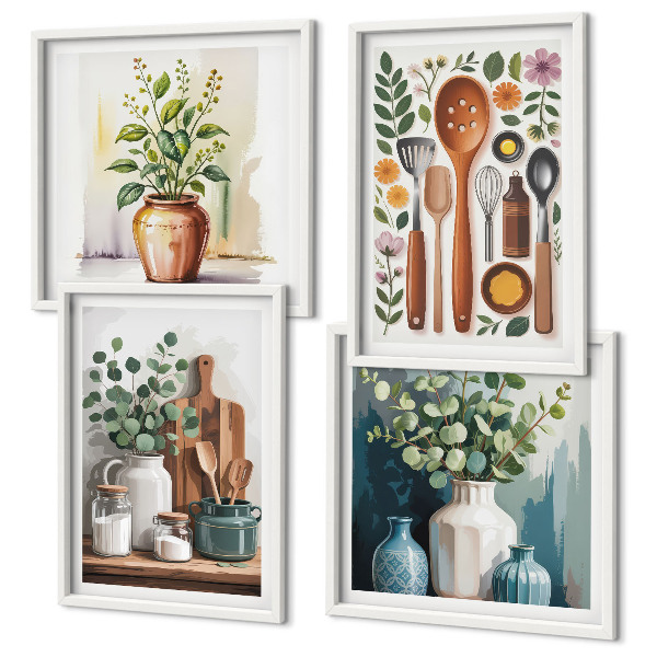 Composizione di 4 quadri Accessori da cucina a base vegetale