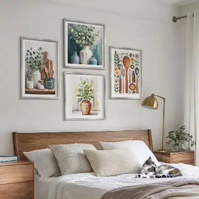 Set di 4 quadri decorazione da parete con accessori da cucina a base vegetale