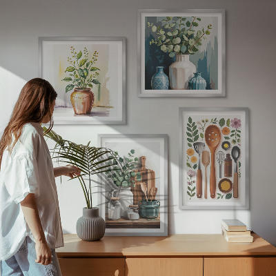 Composizione di 4 quadri Accessori da cucina a base vegetale