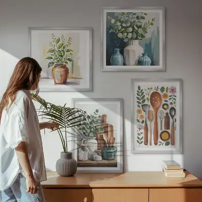Set di 4 quadri decorazione da parete con accessori da cucina a base vegetale