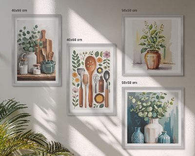 Composizione di 4 quadri Accessori da cucina a base vegetale