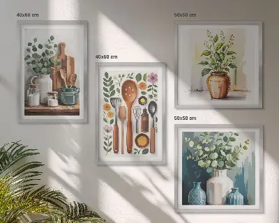 Set di 4 quadri decorazione da parete con accessori da cucina a base vegetale
