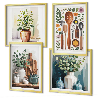 Composizione di 4 quadri Accessori da cucina a base vegetale