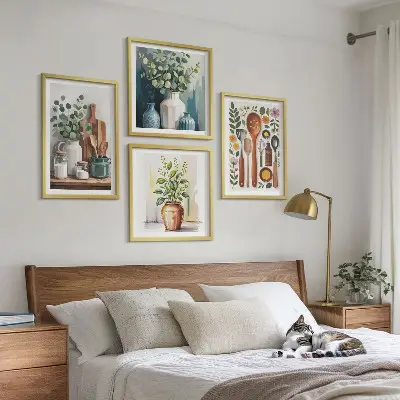 Set di 4 quadri decorazione da parete con accessori da cucina a base vegetale