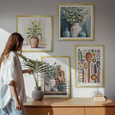 Composizione di 4 quadri Accessori da cucina a base vegetale