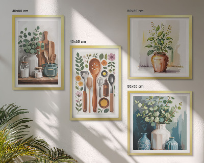 Composizione di 4 quadri Accessori da cucina a base vegetale