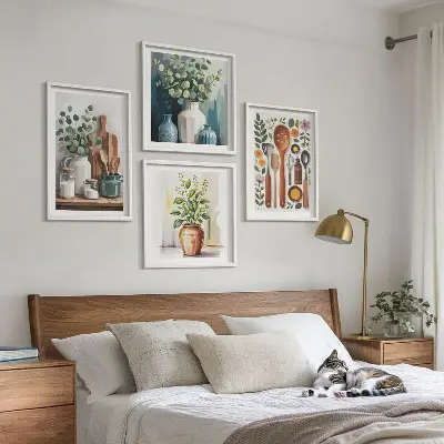 Set di 4 quadri decorazione da parete con accessori da cucina a base vegetale