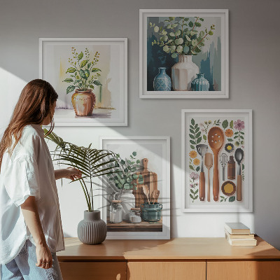 Composizione di 4 quadri Accessori da cucina a base vegetale