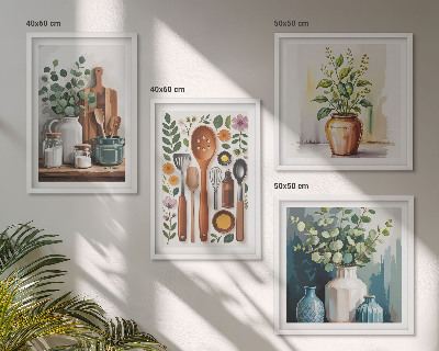 Composizione di 4 quadri Accessori da cucina a base vegetale